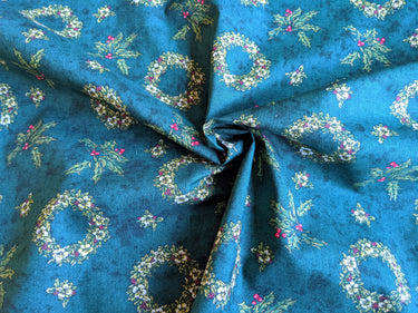 Bottle Green Christmas Wreaths Cotton Fabric Christmas Fabric, Festive Fabric, Holiday Fabric